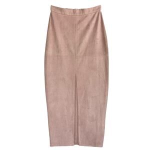 Missguided Skirt Womens 2 Pink Midi Suede Like Bodycon Zipper Front Slit